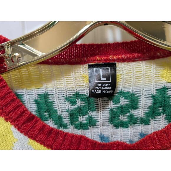 Joyland Christmas Yas Santa Sweater Rainbow Fair Isle Long Holiday Pullover Sz L - Picture 3 of 6